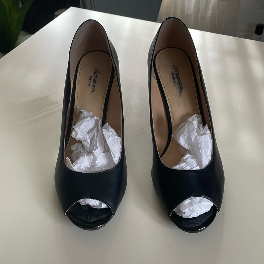 Liz Claiborne black open toe, 3.25” heel size 9.5 shoes